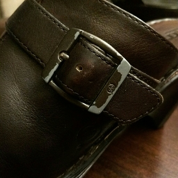 Born Slide-on Brown Leather Buckle Wedge Heel Clog - Picture 4 of 7